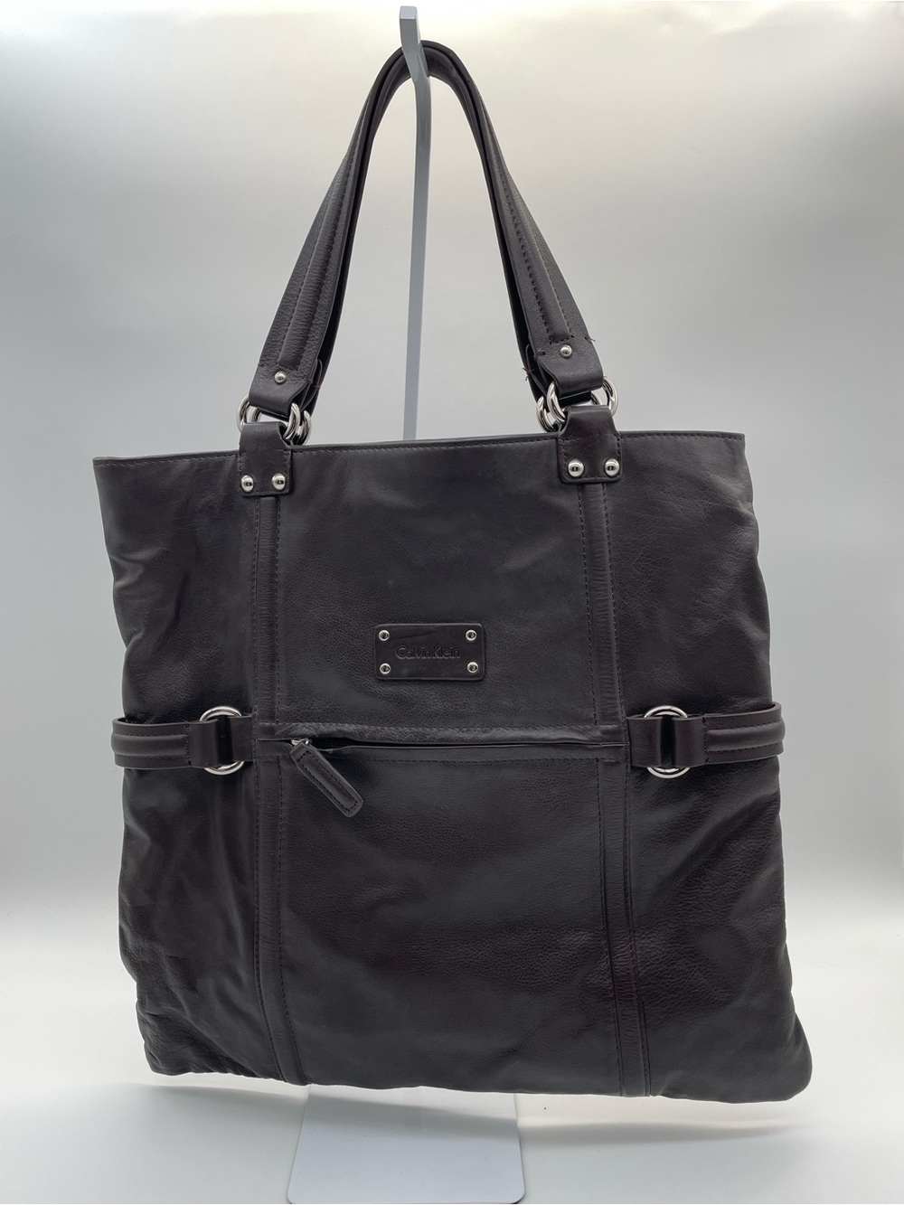 Calvin Klein Espresso Brown Genuine Leather Tote Bag | Large Shoulder Purse